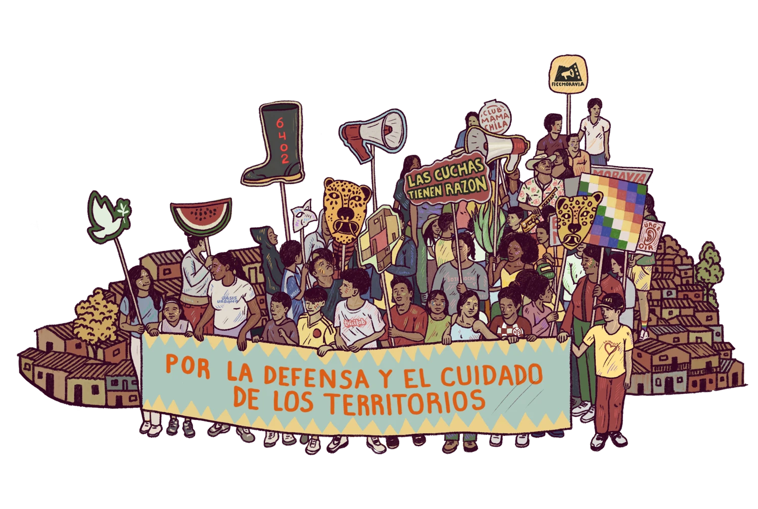 Ilustración del festival: por la defensa y el cuidado de los territorios